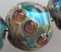 Four Aqua Treasure Lentil Grace Lampwork Beads